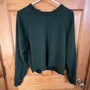 Aerie Women’s Size Medium Cropped Sunday Soft Distressed Crew Neck Sweatshirt